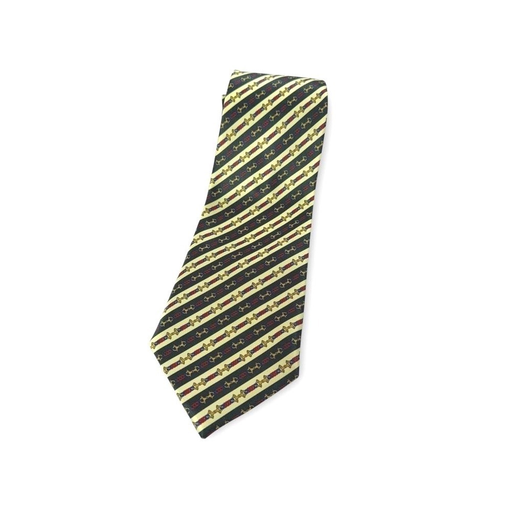 Vintage Rene Chagal 100% Silk Tie Handmade Chain Print 58" Gold Mens Necktie